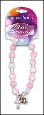 Pink Glass Bracelet - Miraculous Medal