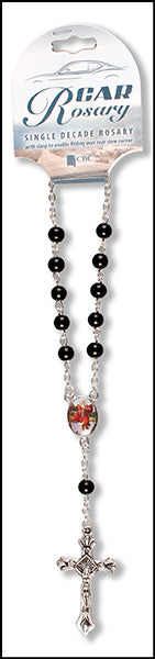 Black Glass Car Rosary, Single Decade