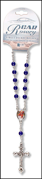 Blue Glass Car Rosary, Single Decade