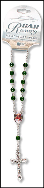 Green Glass Car Rosary, Single Decade