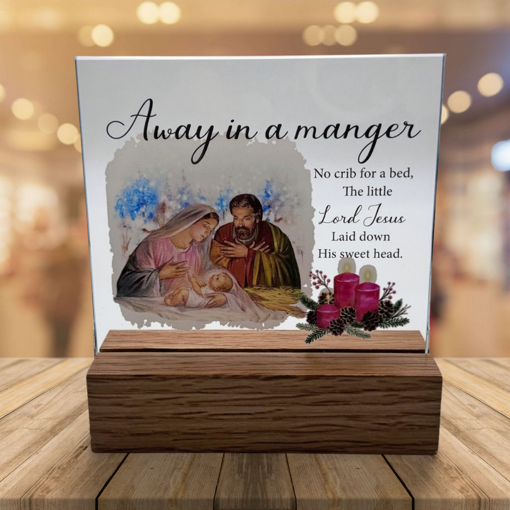 Away in a Manger Standing Glass Plaque