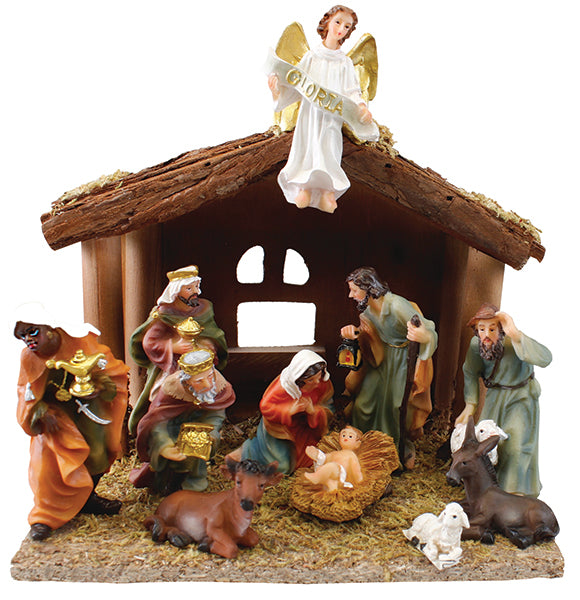 Resin Nativity/Coloured/Wood Stable - 7 inch