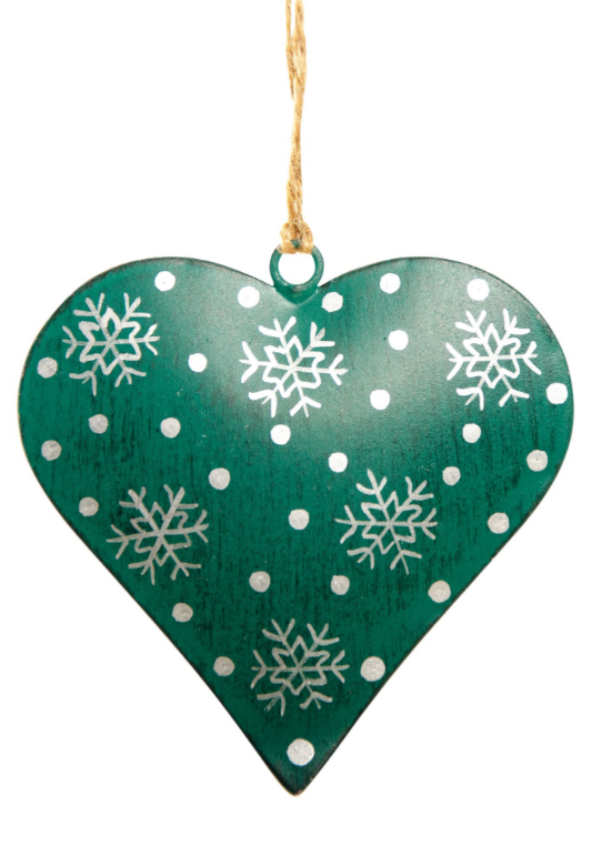 Green Heart With Silver Snowflake Christmas Decoration