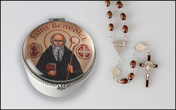 St Benedict Porcelain Rosary Box