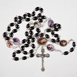 Black or Blue Oval Glass Bead Rosary